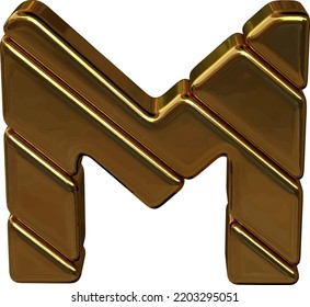 Gold 3d Symbol Made Of Bullion. Letter M