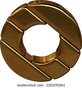 Gold 3d symbol made of bullion. letter o