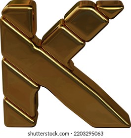 Gold 3d symbol made of bullion. letter k