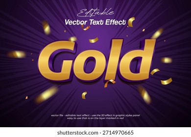 Efeito de texto 3D dourado com confete