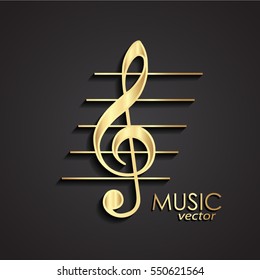Gold 3d Violin Clef / Music Symbol
