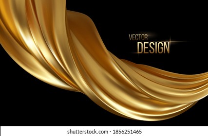 Gold 3d wave on black background. Abstract motion Modern illustration. Luxury Golden Color flow background. Abstract dynamic 3d flow effect. Vector illustration EPS10