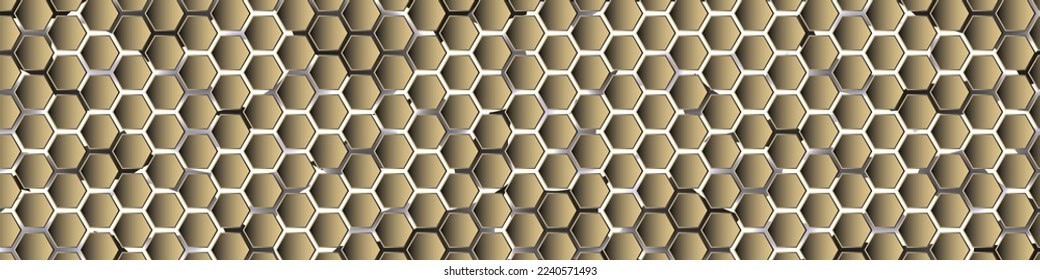 Banner de tecnología abstracta hexagonal Gold 3d de ancho. Ilustración del vector