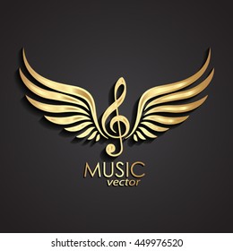 gold 3d winged violin clef / music symbol /vector illustration