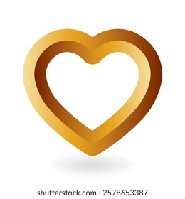 Gold 3D-like heart. Double gradient outline. Symbol of love and St Valentines Day. Vector illustration with dropped shadow.