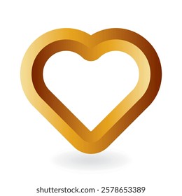 Gold 3D-like heart. Double gradient outline. Symbol of love and St Valentines Day. Vector illustration with dropped shadow.