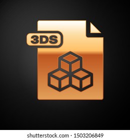 Gold 3DS file document. Download 3ds button icon isolated on black background. 3DS file symbol.  Vector Illustration