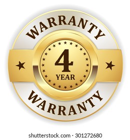 Gold 4 year warranty badge on white background