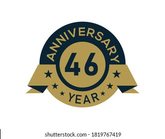 Gold 46 years anniversary badge with banner image, Anniversary logo with golden isolated on white background