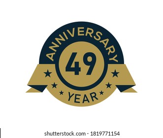 Gold 49 years anniversary badge with banner image, Anniversary logo with golden isolated on white background