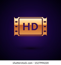 Gold 4k movie, tape, frame icon isolated on dark blue background.  Vector Illustration