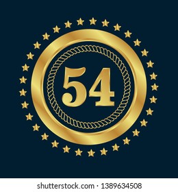 gold 54 years anniversary celebration simple logo. gold glossy emblem with number 54. seal,label.