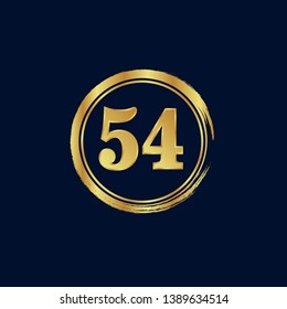 gold 54 years anniversary celebration simple logo. gold glossy emblem with number 54. seal,label.