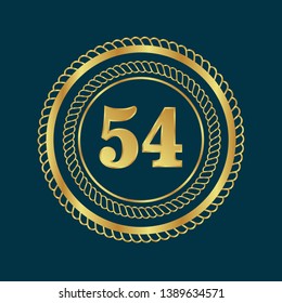 gold 54 years anniversary celebration simple logo. gold glossy emblem with number 54. seal,label.