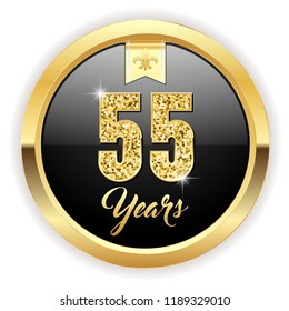 Gold 55 years, anniversary button with gold letters