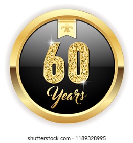 Gold 60 years, anniversary button with gold letters