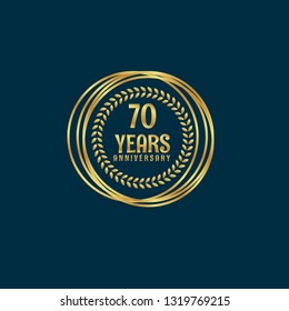 gold 70 years anniversary celebration simple emblem, label, badge, logo,seal,sticker. vintage logo,gold 70 years sign, jubilee, greeting card