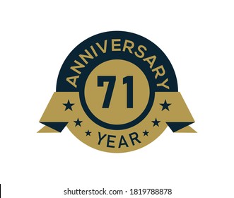 Gold 71 years anniversary badge with banner image, Anniversary logo with golden isolated on white background