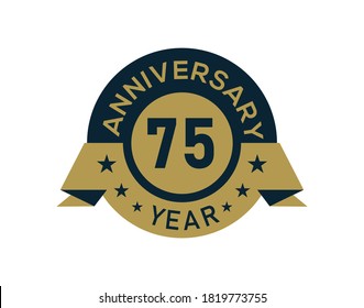 Gold 75 years anniversary badge with banner image, Anniversary logo with golden isolated on white background