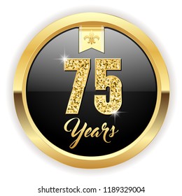 Gold 75 years, anniversary button with gold letters