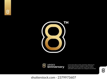 Gold 8th anniversary celebration logo on black background