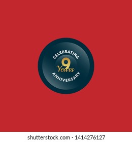 gold 9 years anniversary badge,label,sticker 