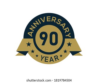 Gold 90 years anniversary badge with banner image, Anniversary logo with golden isolated on white background