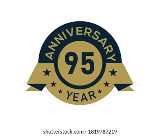 Gold 95 years anniversary badge with banner image, Anniversary logo with golden isolated on white background svg