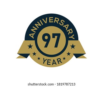 Gold 97 years anniversary badge with banner image, Anniversary logo with golden isolated on white background