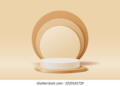 Gold abstract 3D minimal geometric shape scene for product presentation background, Cylinder podium for display product and circle shape overlap behind, Vector illustration