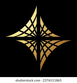 Gold Abstract Arc Shaped Spider Web Icon on a Black Background