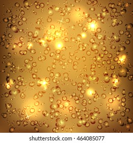 Gold abstract background with blurred lights and splashes. Vector illustration.
