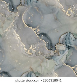 Gold Abstract Background. Foil Marble Watercolor. White Water Color Marble. Blue Alcohol Ink Marble. Green Art Paint. Shiny Alcohol Ink Background. Fluid Elegant Texture. Vector Seamless Painting.