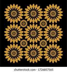 Gold Abstract background geometric pattern. Lotus, floral motif on black background. pattern geometric, mandala. Ornament pattern vector illustration.