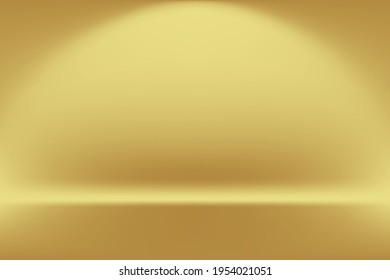 Gold abstract blurred gradient background, luxury backdrop, spotlight srea, room studio, interia design. Vector illustration.