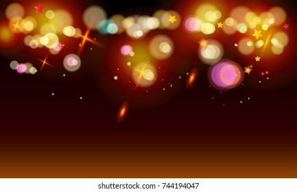 Gold abstract bokeh background, shiny defocus lights vector. Dark gold, black, defocused sparkles, blurred, magic decoration. Wallpaper Birthday party, Holiday event, celebration, advertising design.