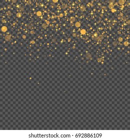 Gold abstract bokeh background. Vector transparent light effect.