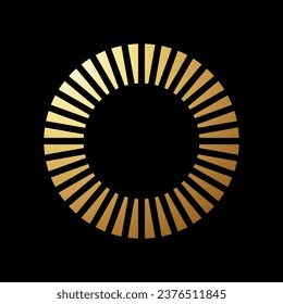 Gold Abstract Circle Shaped Icon with Thin Rectangles on a Black Background