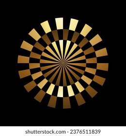 Icono de ilusión óptica con forma de círculo abstracto de oro en fondo negro