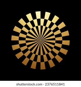 Gold Abstract Circle Shaped Optical Illusion Icon on a Black Background