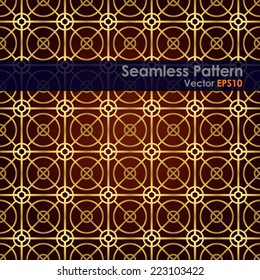 Gold Abstract circle and square and hexagon seamless pattern on pastel background. Modern line and circle pattern for graphic design.