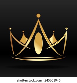 Gold abstract crown for graphic design and logo on black background