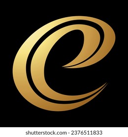 Gold Abstract Curvy Spiky Letter E Icon on a Black Background