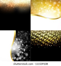 Gold Abstract Dark Backgrounds Set, Vector Illustration