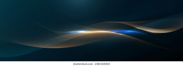 Gold abstract digital dynamic wavy glowing line banner background. Network or connection. luxury and Modern futuristic hi-technology concept. Vector illustration
