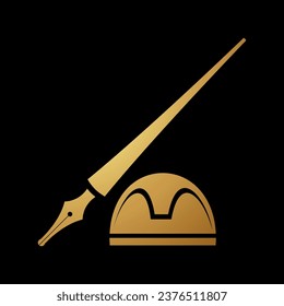 Gold Abstract Dip Pen Stationery Icon on a Black Background