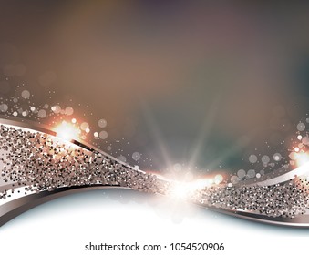 Gold abstract elegant background with lines and flash lights, gold texture, vector illustration