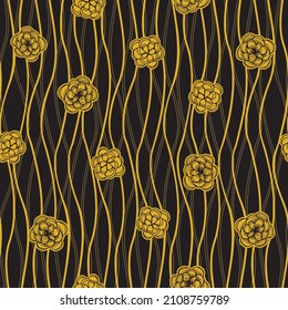 Gold abstract elements on a dark background seamless pattern prints. Vector illustration, digital background, surface design