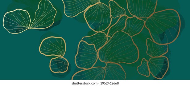 Gold abstract flower line arts background vector. Luxury wall paper design for prints, wall arts and home decoration, cover and packaging design.