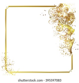 gold abstract  flowers  in luxury style with gold tinsel 
